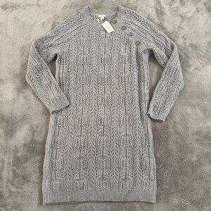 NWT Sundance Leah Mae Pointelle Sweater Dress Wool Blend SMALL Gray Long Sleeve
